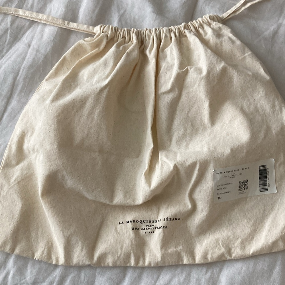 Sezane Mini Justine Basket Bag in Black with Brown Leather Trim - Picture 7 of 7